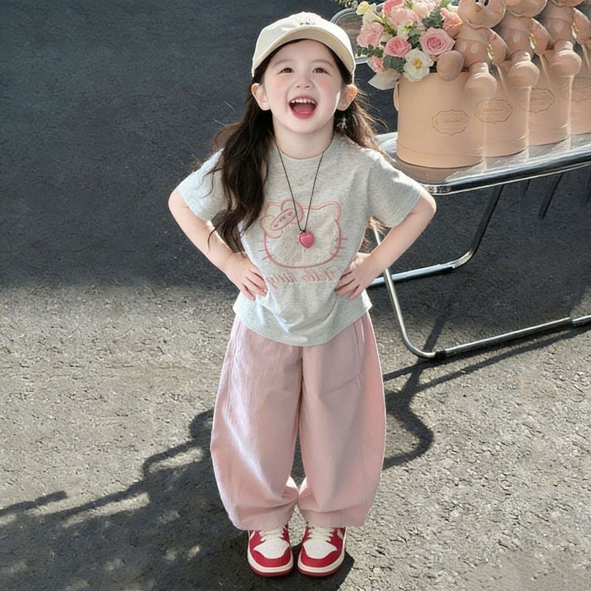 女童夏装套装2026新款中小童宝宝夏天短袖休闲粉色裤子夏装两件套