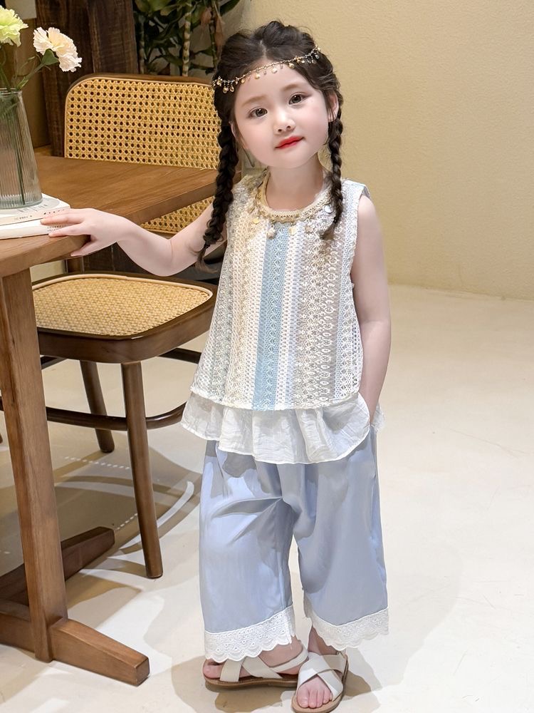 超仙甜美女童碎花套装夏季2025新款洋气夏装儿童背心两件套无袖套